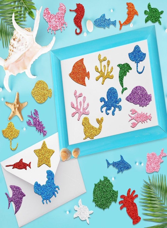 JULBEAR 300 Pieces Glitter Sea Animal Foam Stickers, Colorful Ocean Sea Fish Foam Stickers Bulk Self-Adhesive for Arts Crafts Ocean Theme Party Favors Decoration Home DIY Supplies - Image 5